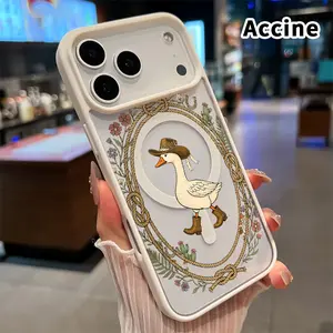 Magnetic Phone Case for iPhone 17 Pro Max 16 Plus 15 14 13 12 11 Air E Cowboy Goose Charm Pattern Acrylic Transparent All Coverage support wireless charging Cell Phone Cover Gift