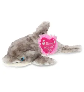 DOLLIBU Grey Dolphin Heart Stuffed Toy - 16.5 in Super Soft Polyester Plush, Embroidered Features, Mother's Day Gift, Mothers Day Gift