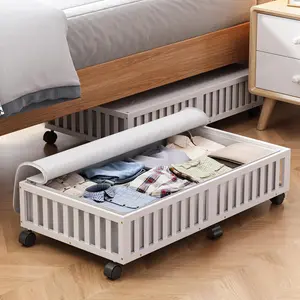 Under Bed Storage Containers with Wheels, 2 Pack Large Under the Bed Shoe Storage Bins,  Rolling Underbed Drawers Organizer for Bedroom Closet Clothes Blanket Under   White