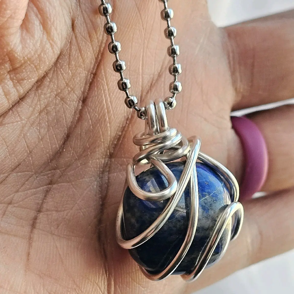 2.4mm Ball Chain Lapis Lazuli Crystal Pendant Necklaces 24 Inches, Thick 14 Gauge Copper Wire Wrapped Jewelry, - Wisdom - Truth [Made-to-Order]