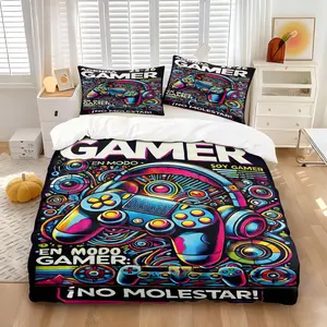 Cyberpunk-Themed Games Controller Duvet Cover Set,Includes One Duvet Cover and One or Two Pillowcases,Trendy E-Sports Neon Colors Print Bedding Set,Suitable for Teenagers,Gamers,Bedroom Decorations Gifts