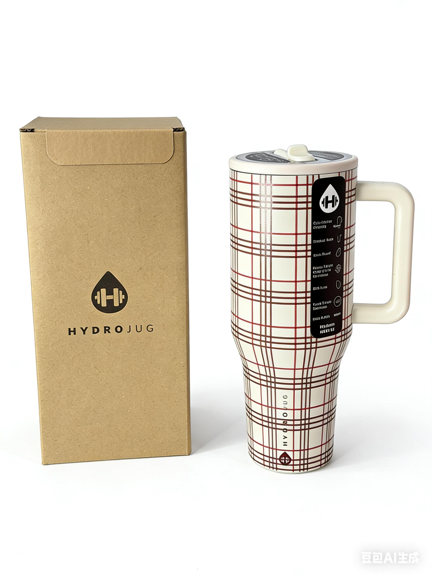 HydroJug 40oz Plaid Insulated Tumbler with Handle & Flip Straw - Leak-Proof Stainless Steel Travel Cup, Keeps Cold 24H/Hot 12H, Leak-Proof Stainless Steel Cup with Handle Drinkware Flasks Mug Water Bottles Portable