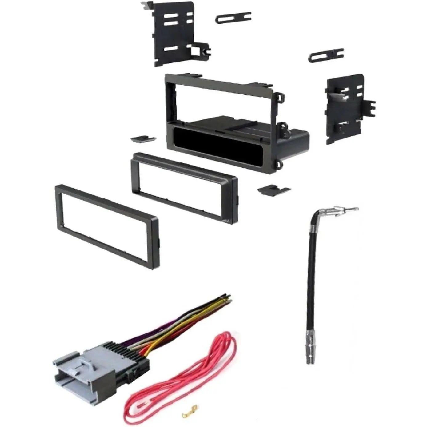 Single Din Car Stereo Radio Install Dash Kit, Wire Harness, and Antenna Adapter Made for Some GM Chevrolet: 2003-2006 Silverado, Tahoe, Suburban etc.- No Premium Bose