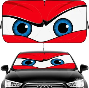 Car Windshield Sun Shade, Funny Eyes Visor for Car Windshield, Wear-Resistant Black Tape, Foldable 59‘’x27.5‘’/63''x31.5''