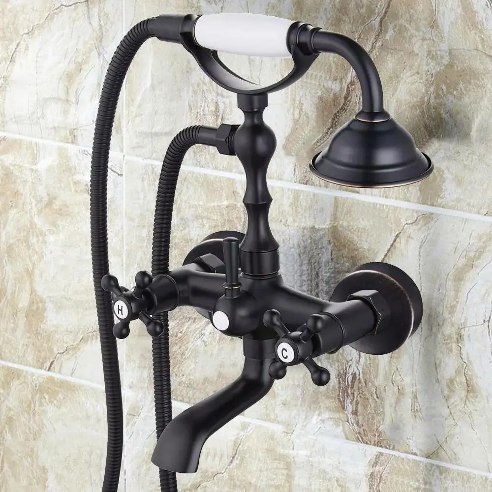 Shower System with Tub Spout, 12-Inch High-Pressure Rain Showerhead and Handheld Combo, Brushed Nickel Shower Faucet Set with Rough-in Valve and Trim, Wall Mounted 3-Way Shower Set