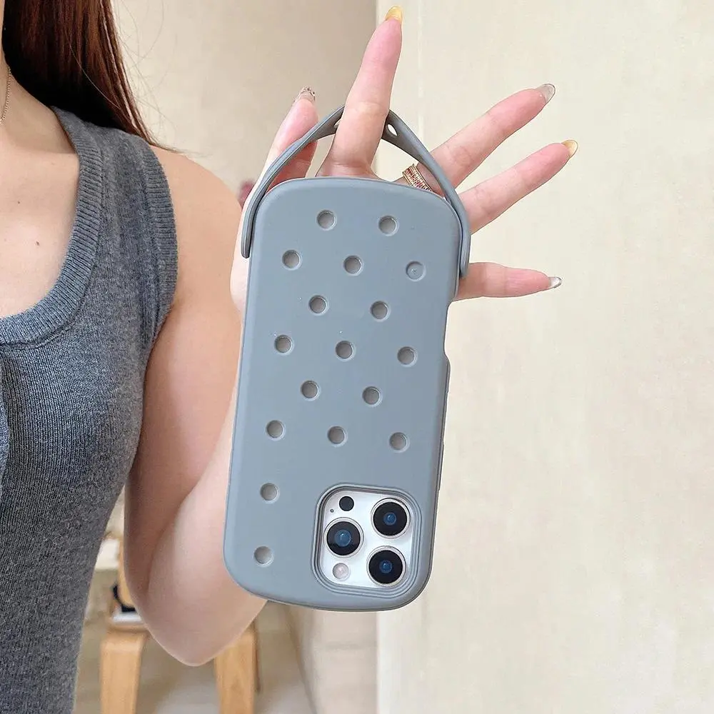 Crocs Charms DIY Wrist Strap Holder Silicone Cellphone Case - Multi-Model Solid Color Soft Back Protector for iPhone 17,16,15,14 Pro Max,13 Air Phone Accessories, Casing