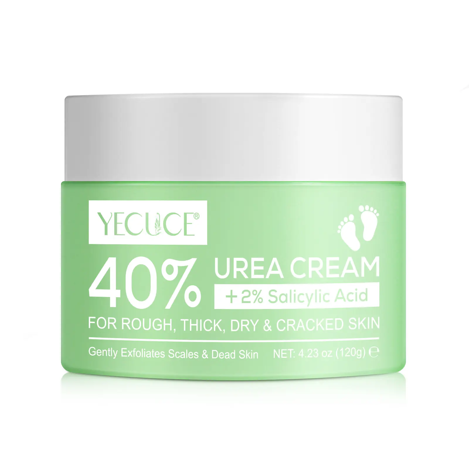 Yecuce 40% Urea Foot Cream with 2% Salicylic Acid – Intensive Foot Care Moisturizing Foot Lotion with Hyaluronic Acid & Aloe Vera for Dry, Cracked Feet, Softening & Smoothing Skin, 4.23 oz, Hydrating Repairing Hydrate, Moisturizer, Soothing