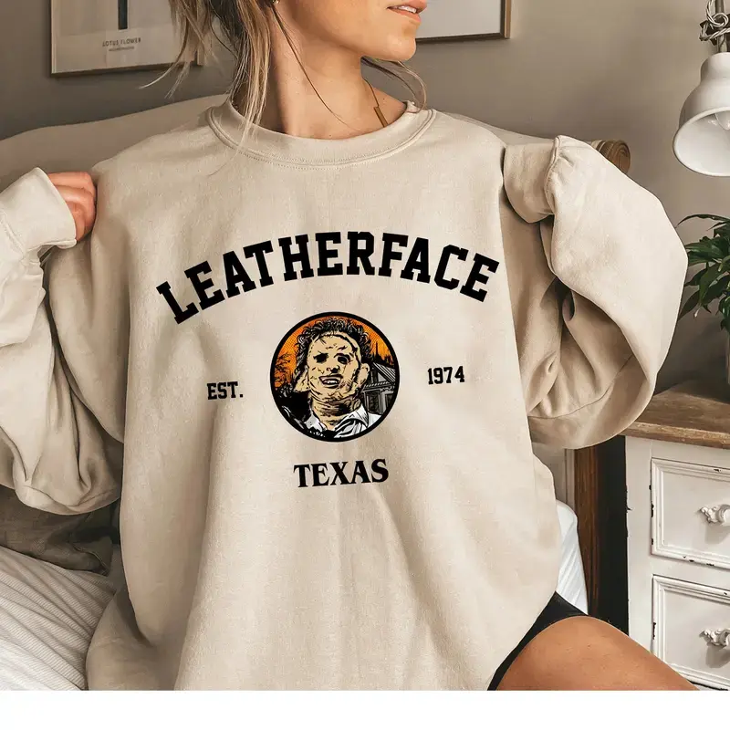 Leatherface Halloween Crewneck, Vintage Leather face Halloween Characters Sweatshirt, Characters Movie Sweatshirt, Halloween Movie Fan Gift
