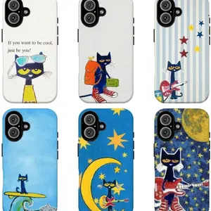FL-Peteee the Cat "Just Be You" Inspirational Phone Case,Whimsical Cartoon Cat Multicolor Protective Cover For iPhone 11 12 13 14 15 16 17 Air Pro Max for Samsung S26 S25 S24 S23 S22 S21 Case,Gift for her/him/fans