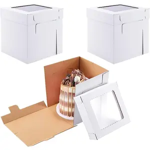 Tall Cake Boxes for Tier Cakes,8x8x8 Inch [12Pack ] Thick Sturdy Cake Box with Window, White Cake Carrier,Disposable Cake Containers