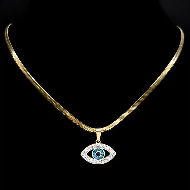 New Islamic Evil Blue Eye Necklace Stainless Steel Turkish Eye Necklace Greek Jewelry Wholesale Gift for Girlfriend Christmas Gift