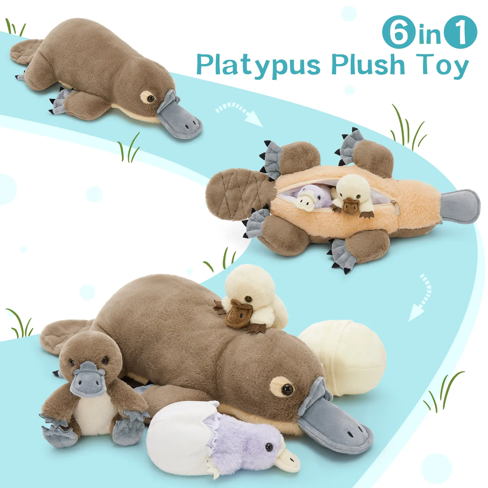 Tezituor 21.7 Inch Big Platypus Stuffed Animals, Platypus Plushie Toy Set Girl Christmas Birthday Party