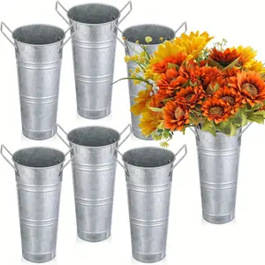 Galvanized Vase, Farmhouse Buckets with Handles, Table Decor Centerpiece, Rustic Vase for Wedding Home