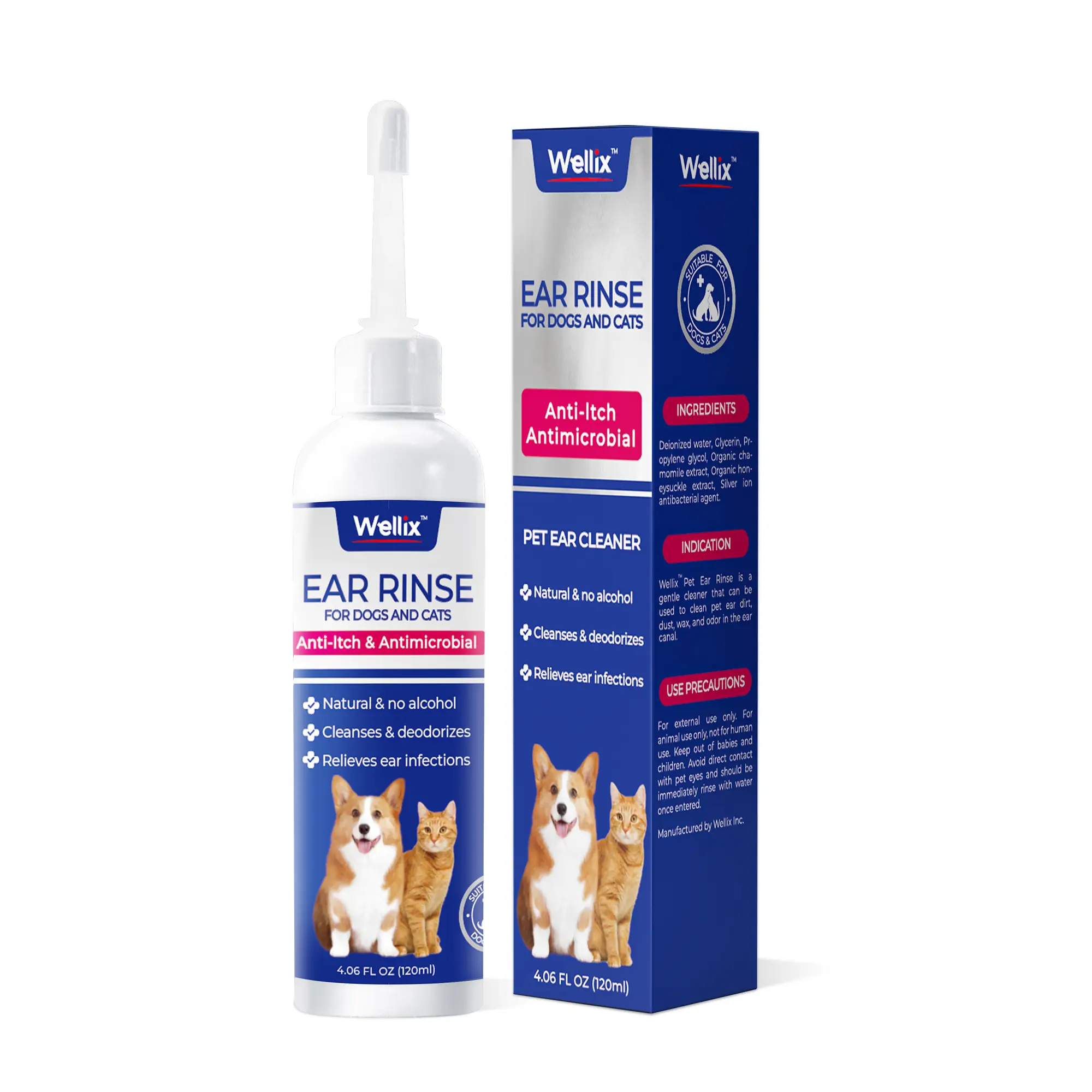 Wellix Ear Cleaner for Dogs & Cats – Honeysuckle Itch & Odor Relief, 120ml
