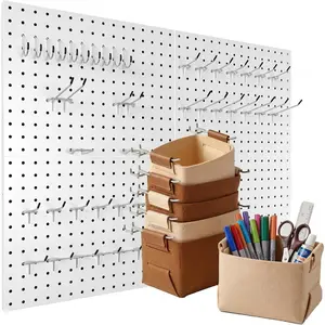 Peg Board, 4 Pack Metal PegBoard Organizer with Accessories, White Pegboard Panels with 50 count Hooks and Baskets, Wall Organizer for Office, Craft Room Organization, Garage, Sewing Room