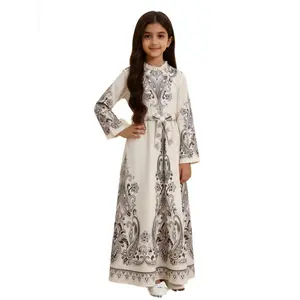 Girls' Muslim Style Dress, Elegant Ethnic Vintage Floral Long Sleeve Tie-Waist, Perfect for Festivals & Formal Occasions | Trending: Girls Muslim Dress 2026, #TikTokGirlsEthnicWear, #KidsFormalDresses, March Kids Clothing