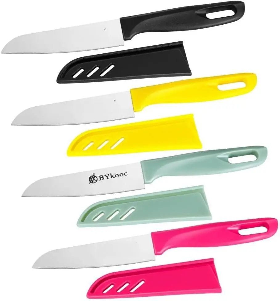 8 Pcs Paring Knives Set 4 Colorful Fruit Knives with Sheaths Ultra Sharp German Steel Small Kitchen Knife for Vegetables Fruit Ergonomic Handle