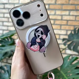 Cute Spooky Ghost with MagSafe Phone Grip, Horror Aesthetic Magnetic Phone , Kawaii Scary Fan Gift , Kindle Accessories sticky Baby mount Library Card Flower-Shaped Multi-Functional Stand holder Universal Car Bat