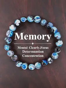 Unisex Natural Crystal Blue Agate Bracelet, Clarity Focus Determination Concentration, 8mm Beads Energy Jewelry, Fashion Versatile Design