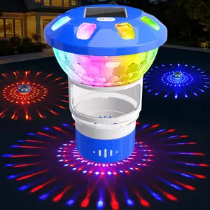 Chlorine Floater with Light,Pool Chlorine Floater with Adjustable Flow,Solar Chlorine Floater w/Large Capacity,Collapsible Floating Chlorine Dispenser for Pool,Hot Tub Chlorine Floater,Blue