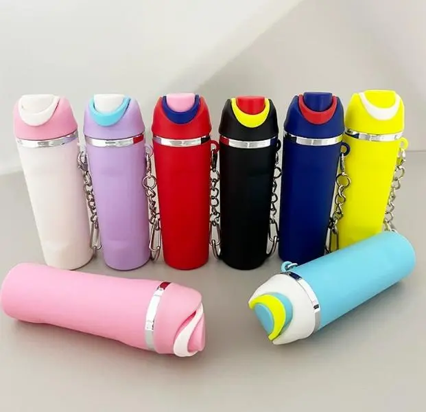 8pcs New Owlala same style fruit cup mini keychain and cartoon sticker backpack pendant can hold lipstick accessories