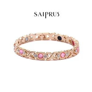 SAIPRUS Rose gold plated pure copper magnetic women's bracelet, trending á cc esso ries pink crystal bracelet with an effective magnet strength of 3500 gauss - gift box packaging - stylish and modern accessory jewelry gift, an excellent gift choice. lady