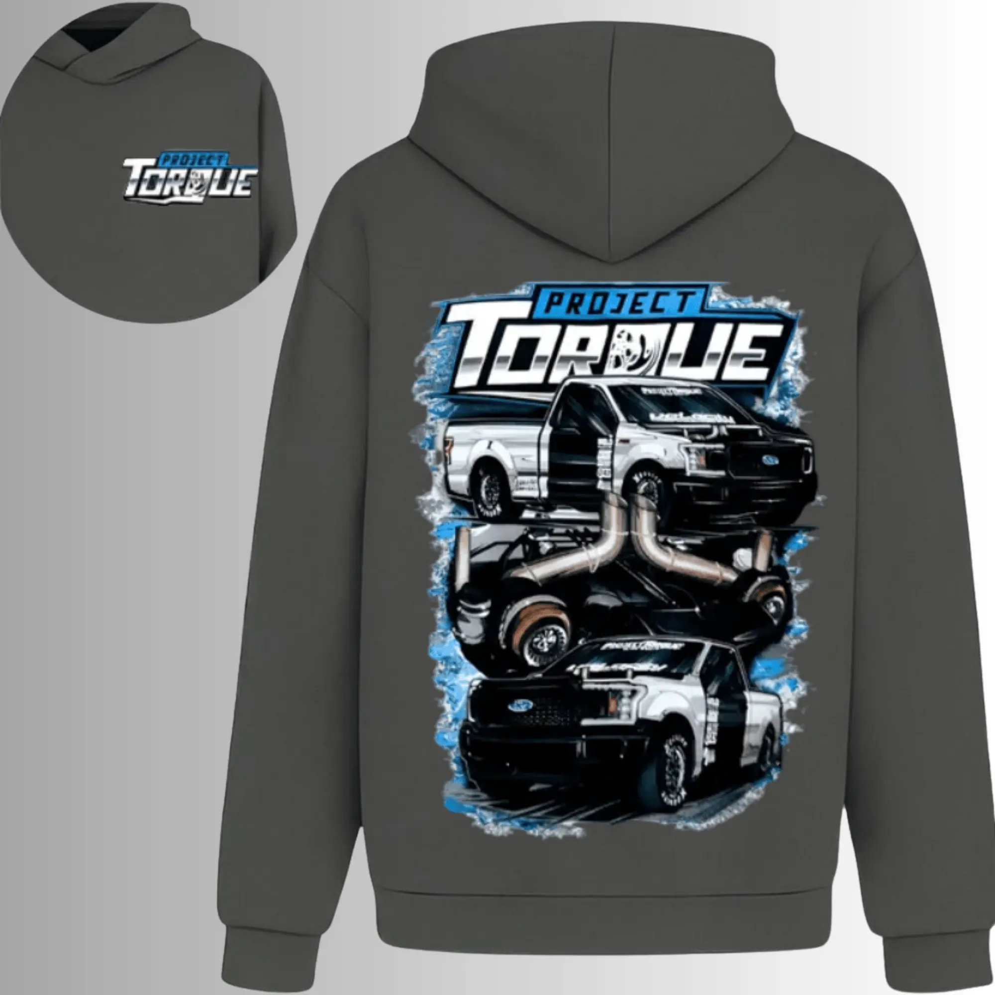 Project Torque Ford F-150 Racing Hoodie, 2 Sides, Twin Turbo Drag Truck Pullover