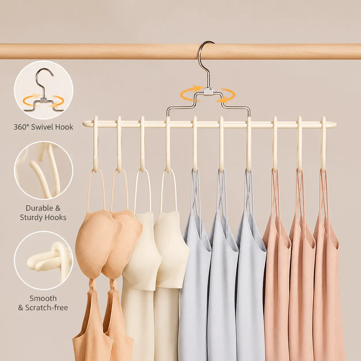 1 Count Multi Hook Hanger, 360 Degree Rotatable Wardrobe Organizer for Closet Storage of Bras, Camisoles and Small Daily Accessories