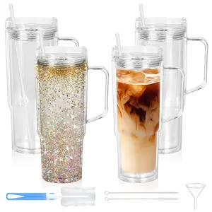 Set of 4 40 oz water bottles, double-layer plastic cups with lids — pre-drilled anti-spill travel cups suitable for hot drinks and iced coffee; ideal for Christmas, Halloween, Easter, Thanksgiving, Valentine’s Day, and more; hand wash only; coffee travel