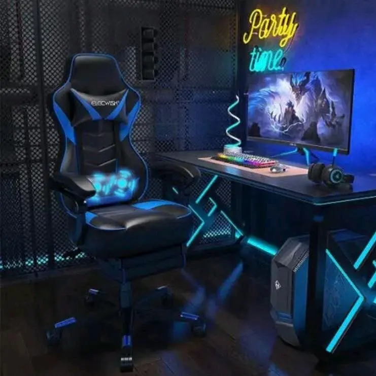 ELECWISH Gaming Chair Ergonomic Recliner Footrest 5 Wheels Racing Swivel Seat