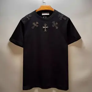 TOP 2025 New Summer Loose Casual Fashion Short Sleeve T-Shirt Men's Trendy Brand High-end Cross Embroidered Top Cool Menswear Tshirt