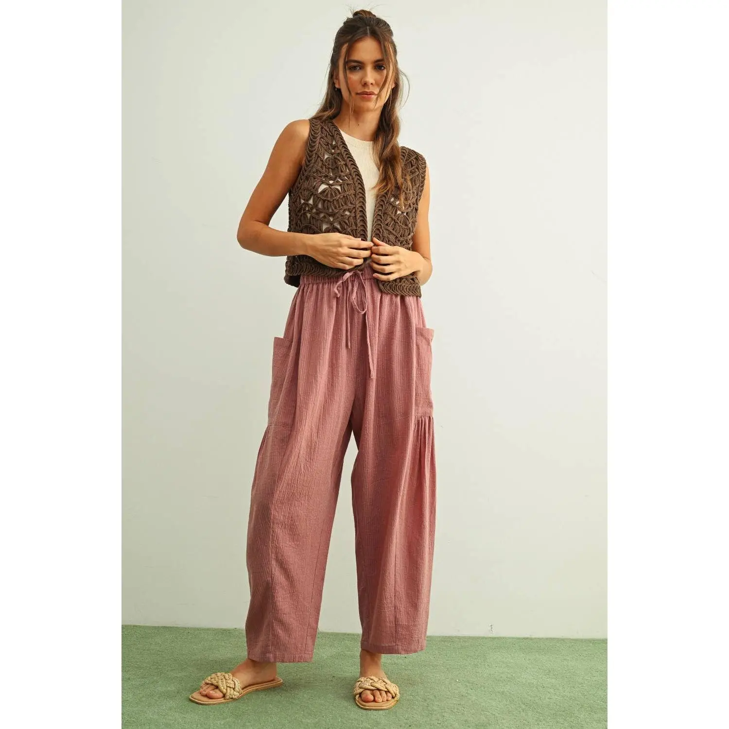 Mauve Pinstriped Loose Pants