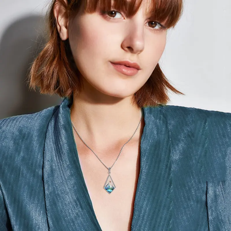 Women's Mountain Shape Matching Set, Abalone Shell Jewelry in Hypoallergenic Stainless Steel with Inspirational Faith Message for Everyday Wear, Women's Fashion, Mother’s Day, Confirmation, Casual, Christmas