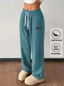 Unisex Corduroy Sportswear, Casual Fitted Long Pants for Autumn and Winter, Plain Drawstring Pants with Vintage Pockets, Breathable Activewear Bottoms, Breathable Athletic Bottoms