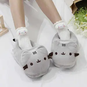 Pusheen Cat Warm Thickened Cotton Slippers Soft Cozy Indoor House Shoes Non Slip Comfortable Home Footwear
