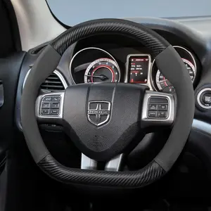 For Dodge carbon fiber texture leather suede steering wheel cover accessories, ultra-thin, non-slip, breathable protective cover, for Challenger, Charger, Durango, Hornet, Viper, Dart, Avenger, Nitro, Caliber, Journey, RAM, Dakota, Caravan, Grand Caravan