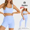 Aoysky Women's 2-Piece Gingham Activewear Set - Padded Open Back Crop Tank, High Waisted Seamless Above-Knee Shorts, Matching 2 Pcs Set for Women's Yoga, Outdoor Workout,sohochic