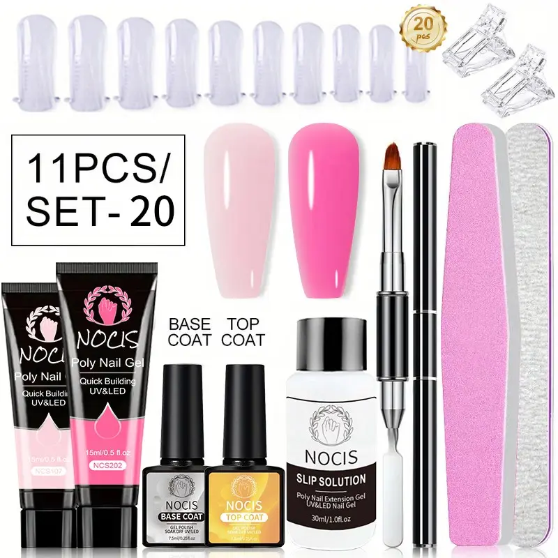Nocis 2-Piece Nail Extension Kit with Full Tool Set, Quick-Dry Polyacrylic Resin Removable Gel, Comfortable Crystal Salon Manicure Care, Nail Art Kits