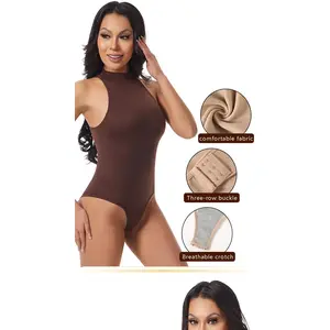 New style women's round neck sleeveless outerwearable tights bodysuit with button closure, belly-shaping, thong style shaping garment