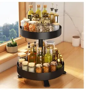 2 Tier  Spice Rack, 10-inch Spinning Spice Organizer, Kitchen Counter Storage, Black