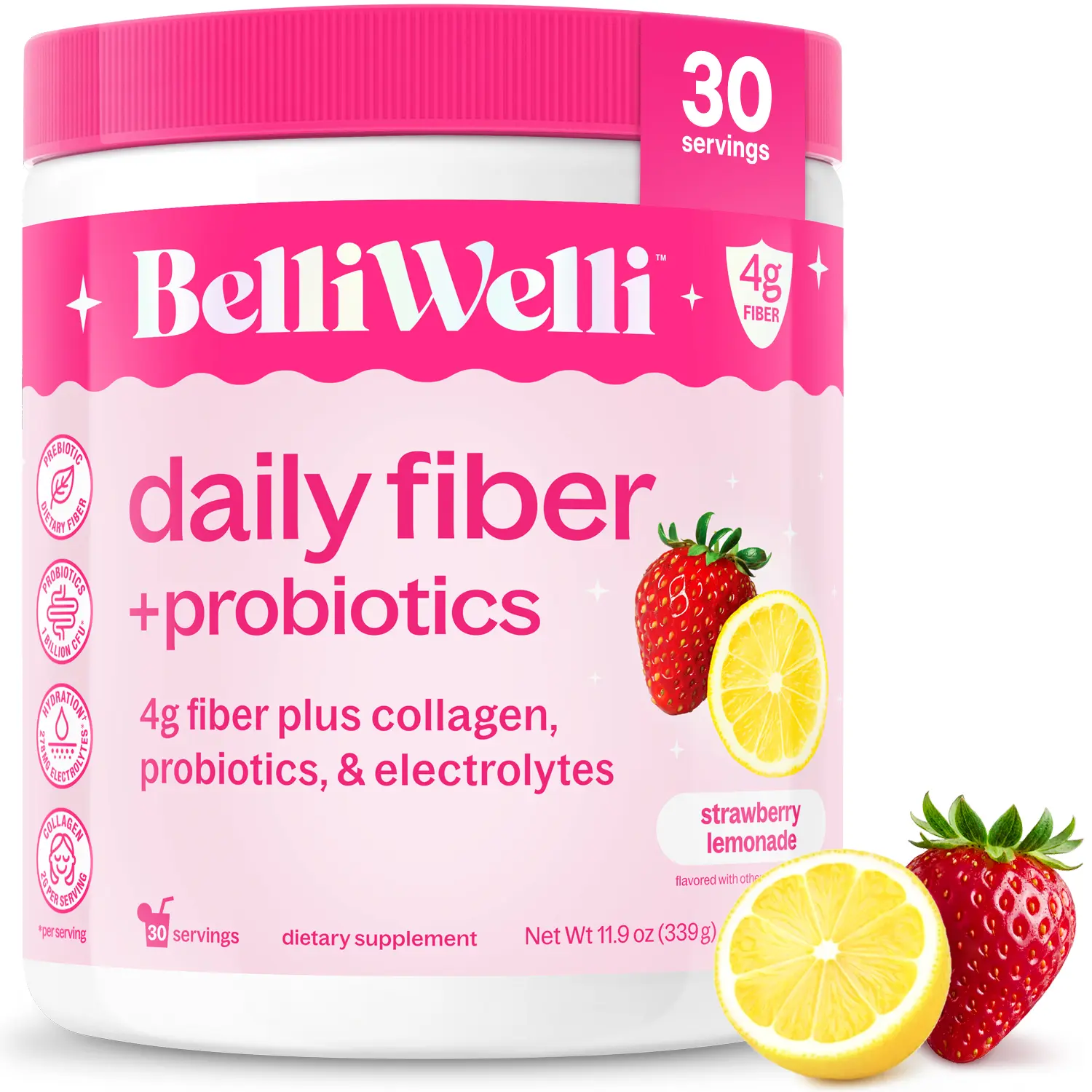 BelliWelli Daily Fiber + Probiotics - Strawberry Lemonade - 30 day