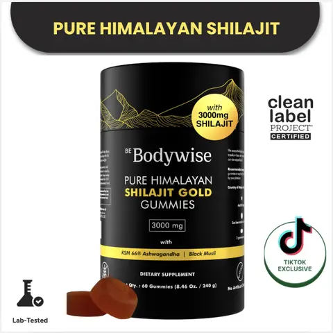 Be Bodywise by Root Labs Pure Himalayan Shilajit Gummies | New Year New Me Edition | 3000 mg with KSM-66 Ashwagandha, Gokshura, Saffron, Black Musli | Fulvic Acid & 85+ Trace Minerals | No Added Sugar | Natural Strength, Focus & Stamina Support