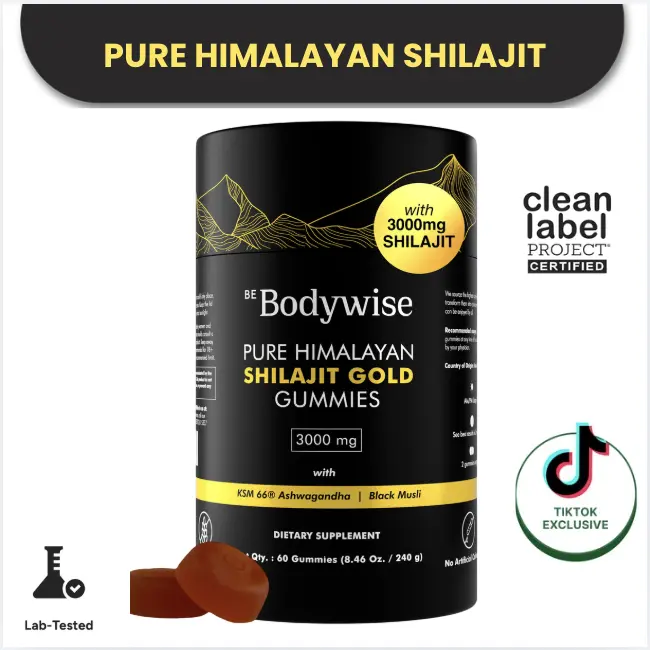 Be Bodywise by Root Labs Pure Himalayan Shilajit Gummies | New Year New Me Edition | 3000 mg with KSM-66 Ashwagandha, Gokshura, Saffron, Black Musli | Fulvic Acid & 85+ Trace Minerals | No Added Sugar | Natural Strength, Focus & Stamina Support 0