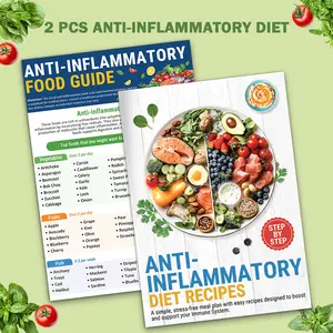 Set of 2 Anti Inflammatory Diet Foods List & Action Plan Brochure, Foods to Eat & Avoid Chart, Nutrition Grocery Guide, Easy Recipes for Beginners, Healthy Eating Meal Plan