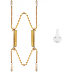 Plate Hangers for Wall, Fits 4-5 inch Decorative Plate, Stainless Steel Wire Plate Holder with Wall Hooks Rubber Tip Protectors for Displaying Plates Platter, Gold