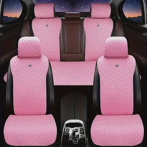 5-Seat Set Pink Inlaid Crystal Crown Car Seat Cushion - Fashionable, Universal, Faux Leather Surface, Artificial Diamond Accents, Four Seasons, Women'S Car Accessories, Make your car more beautiful
