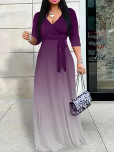 Women's Ombre Print    Tie Front  Dress, Stylish Elegant  V Neck Dress for Party Holiday Wedding Guest, Ladies Clothes for All Seasons