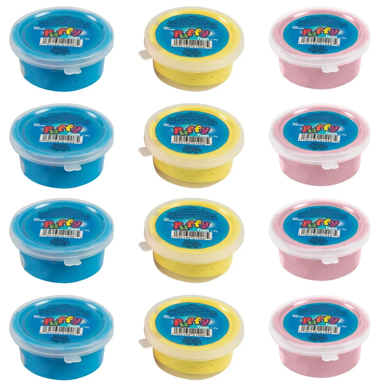 High-Bouncing Pink, Blue & Yellow Sensory Puffy Foam Tubs - 12 Pc.