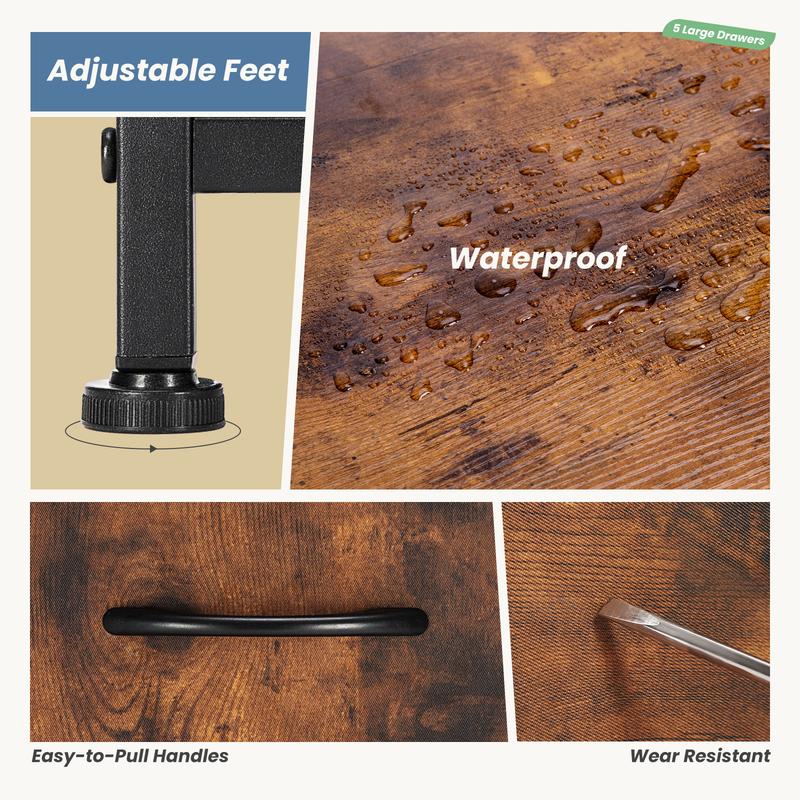 Dresser TV Stand, Entertainment Center with 5 Fabric Drawers, Media Console Table for TV with Open Storage Shelf Dresser