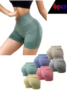 Women's Seamless Shorts Set, Random Color Pack, Tight-Fitting Fabric, Waist Training & Yoga Wear, Gym Yoga Shorts, Suitable for All Seasons